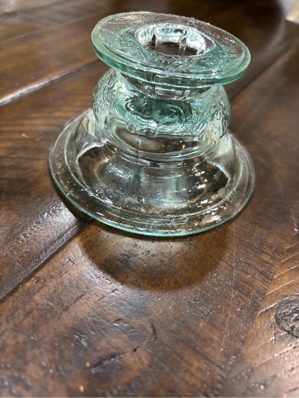 Aqua Embossed Glass Inkwell Candle Holder - Decorative Accent - Picture 5 of 5